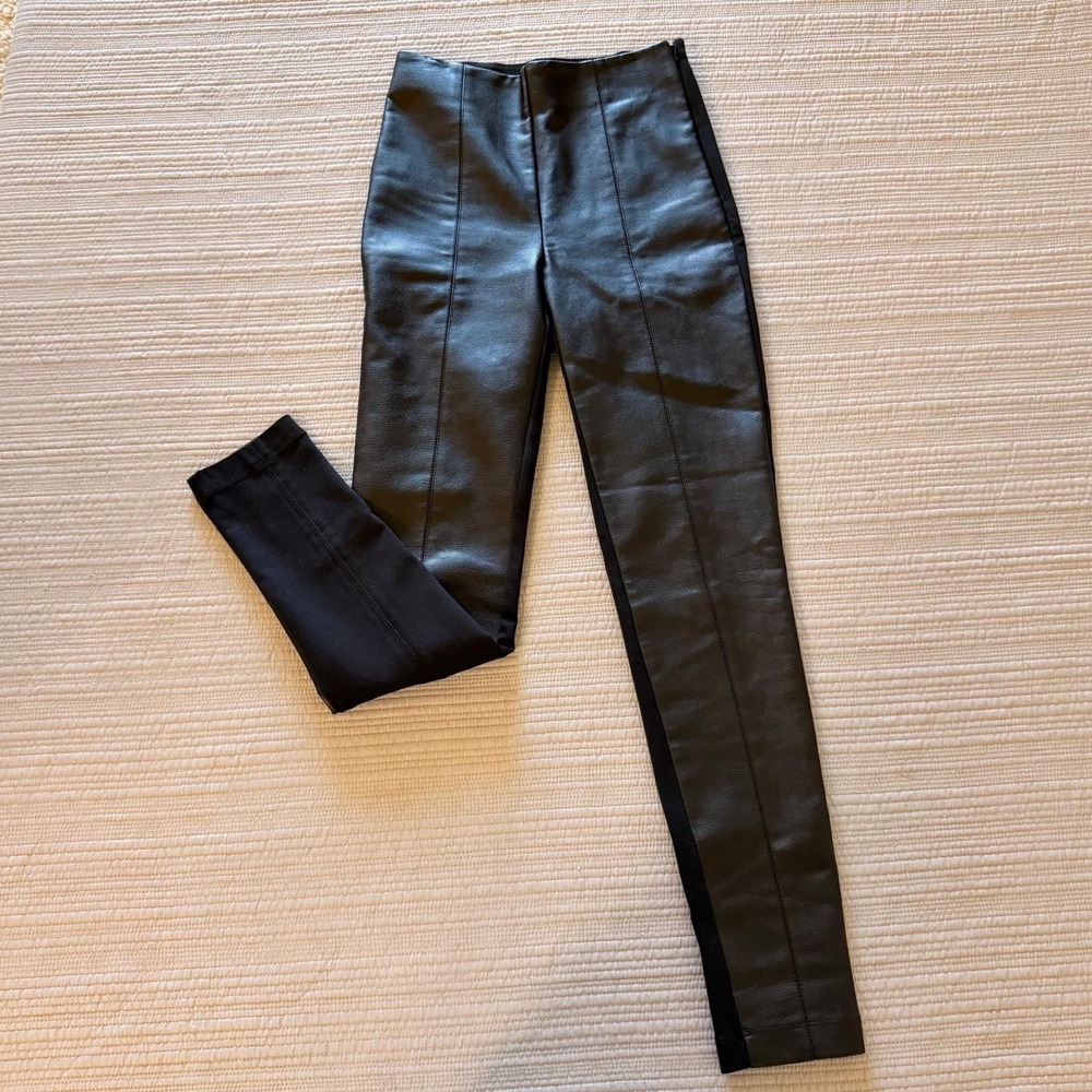 Ann Taylor Women's Faux Leather Front Leggings Black Side Zip Skinny Pants XXS